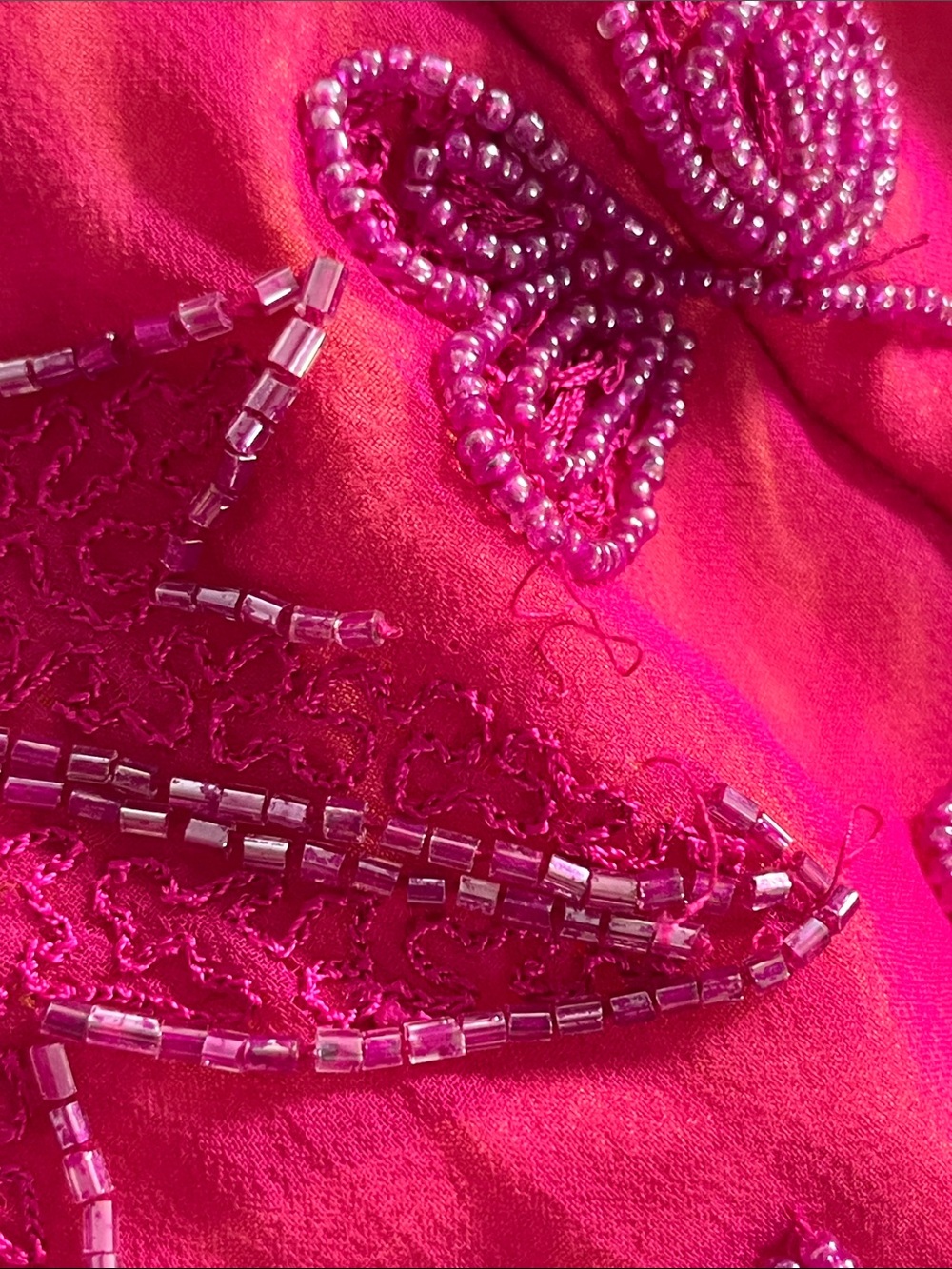 Cache vintage Y2K silk magenta hot pink orange beaded maxi dress open back - Picture 16 of 16